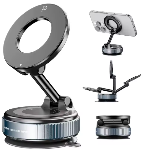 Soporte Magnético para Celular 360° con Base de Succión Reforzada y Placa Metálica Adhesiva